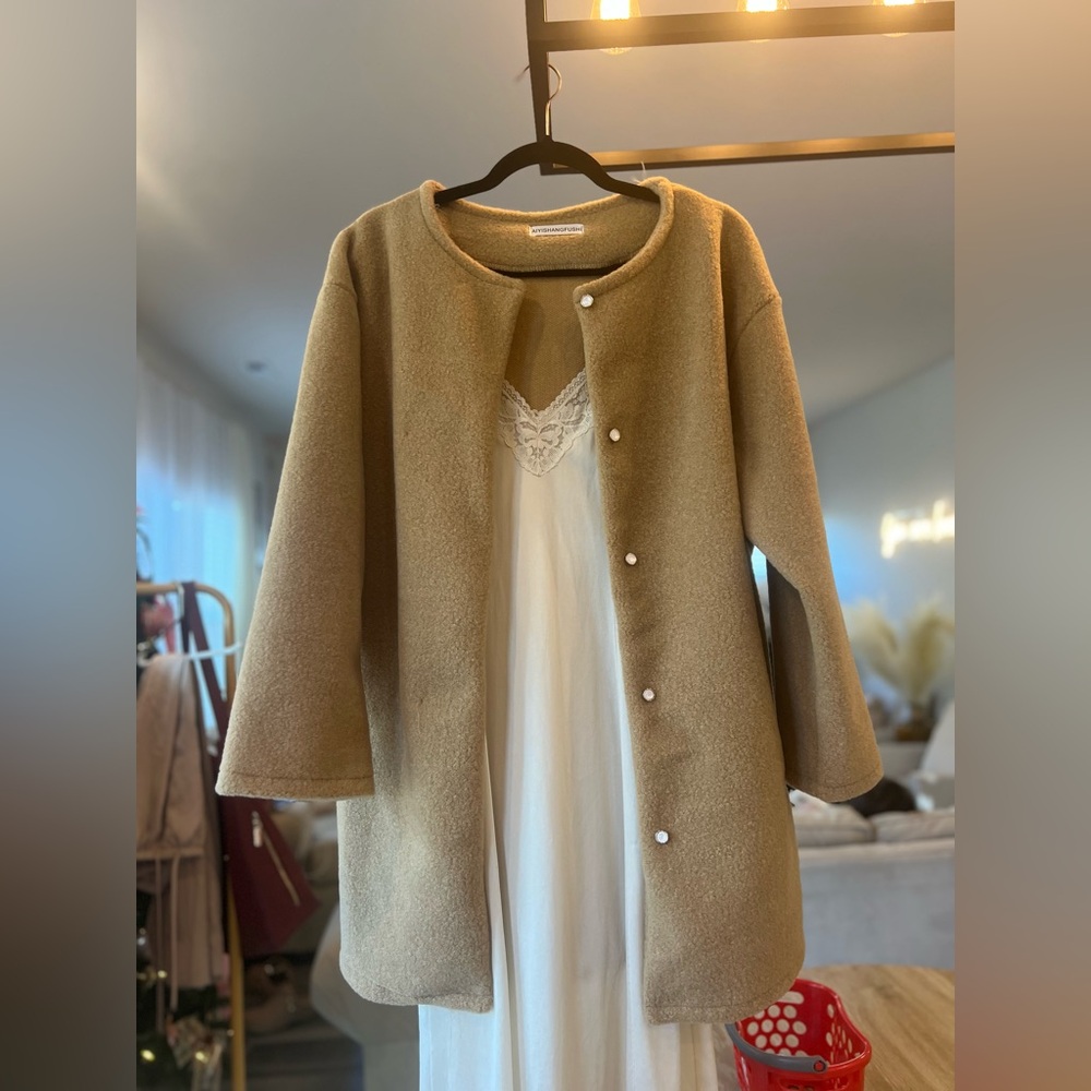 Tan Wool Blend Coat - Picture 2 of 7